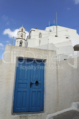 door in small greece village exo gonia on santorini