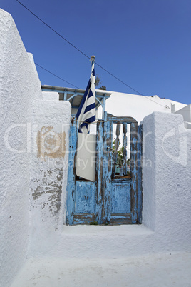 door in small greece village exo gonia on santorini