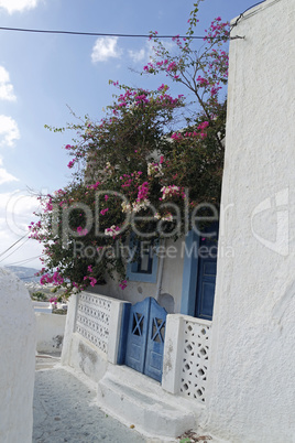 door in small greece village exo gonia on santorini