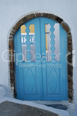 door in small greece village exo gonia on santorini