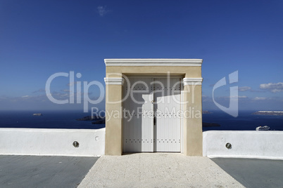 view of volcan caldera in athinios on santorini