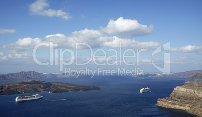 view of volcan caldera in athinios on santorini