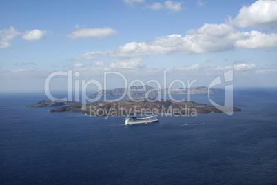 view of volcan caldera in athinios on santorini