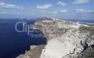 view of volcan caldera in athinios on santorini