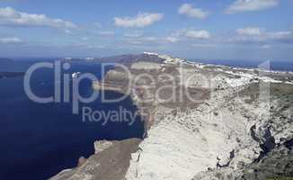 view of volcan caldera in athinios on santorini