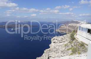 view of volcan caldera in athinios on santorini