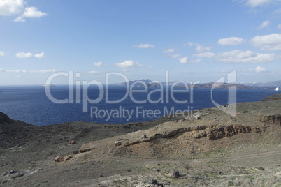 volcanic landscape in megalochori on santorini island