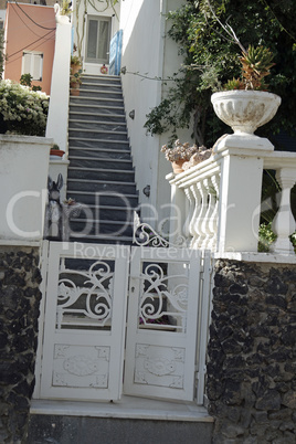 door in small greece village exo gonia on santorini