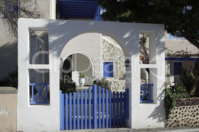 door in small greece village exo gonia on santorini