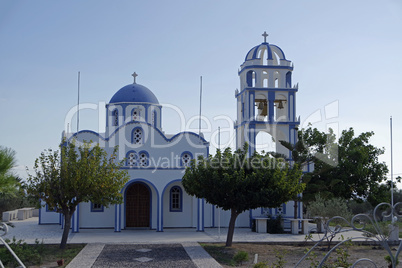 traditional church in small village oia on santorini