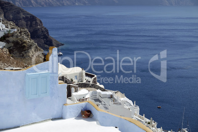 view over small oia village on santorini island