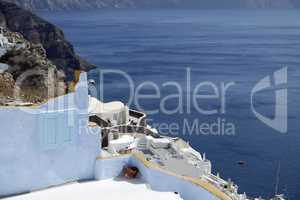 view over small oia village on santorini island