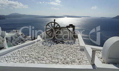 view over small oia village on santorini island