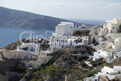 view over small oia village on santorini island