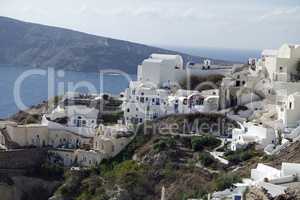 view over small oia village on santorini island