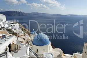 traditional church in small village oia on santorini