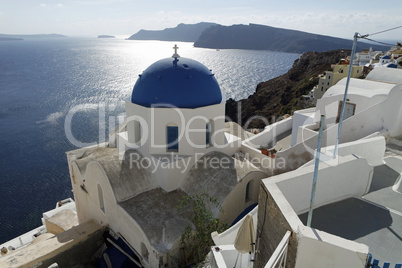 traditional church in small village oia on santorini