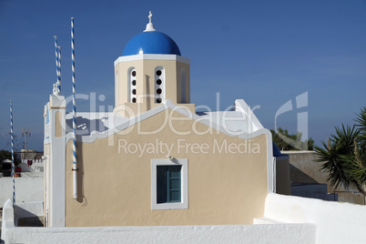 traditional church in small village oia on santorini