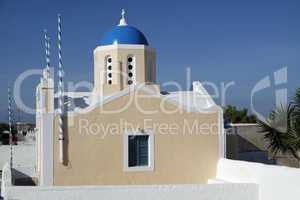 traditional church in small village oia on santorini