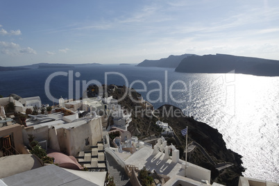 view over small oia village on santorini island