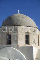 traditional church in small village oia on santorini