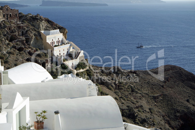 view over small oia village on santorini island