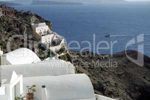 view over small oia village on santorini island