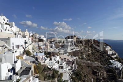 view over small oia village on santorini island