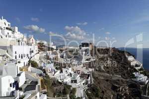 view over small oia village on santorini island