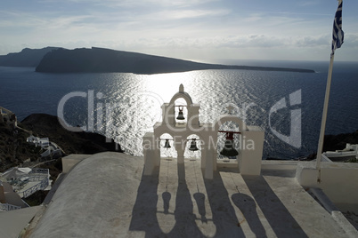 view over small oia village on santorini island