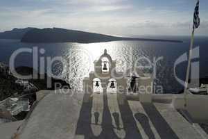 view over small oia village on santorini island