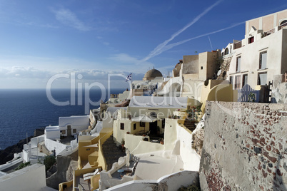 view over small oia village on santorini island