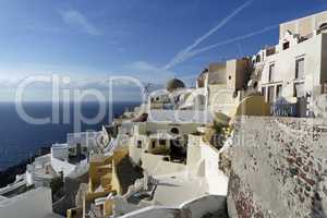 view over small oia village on santorini island