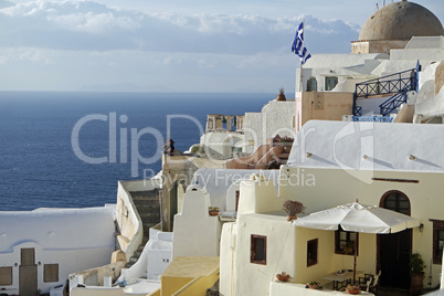 view over small oia village on santorini island