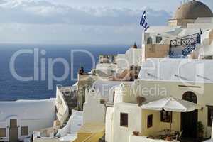 view over small oia village on santorini island