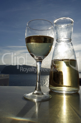 vine glass in the sky on greek island