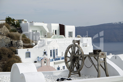 view over small oia village on santorini island