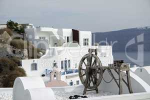 view over small oia village on santorini island