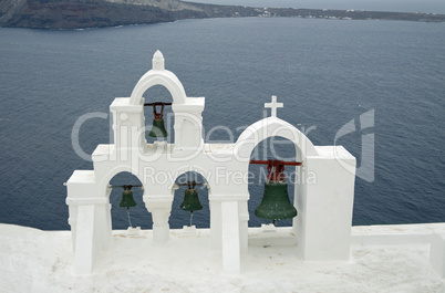 traditional church in small village oia on santorini