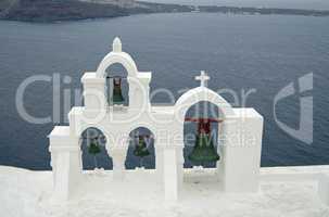 traditional church in small village oia on santorini