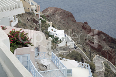 view over small oia village on santorini island