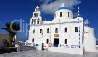 traditional church in small village oia on santorini