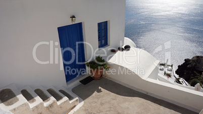 colorful door in oia village on santorini island