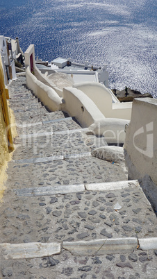 view over small oia village on santorini island