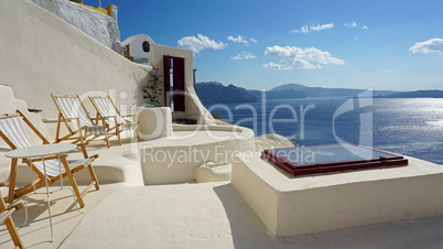 viewpoint in oia village on santorini island