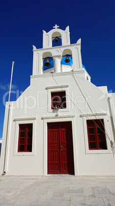 traditional church in small village oia on santorini