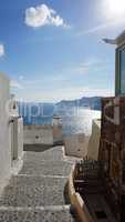 view over small oia village on santorini island