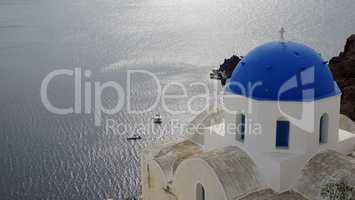 traditional church in small village oia on santorini