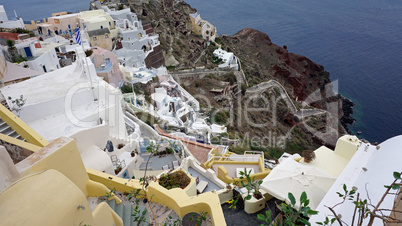 view over small oia village on santorini island