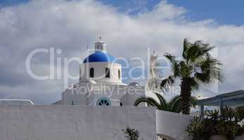 traditional church in small village oia on santorini